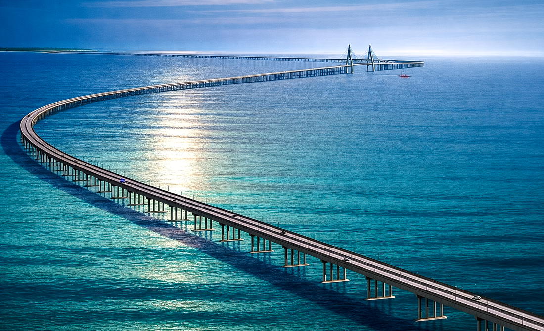 Dự án cầu đường vượt biển Cần Giờ - Vũng Tàu còn đoạn gần 8km trên biển bằng cầu (rộng 22,5 m, 6 làn xe. Phần cầu phía Cần Giờ dài hơn 5,3km còn phía Vũng Tàu gần 2,7km)