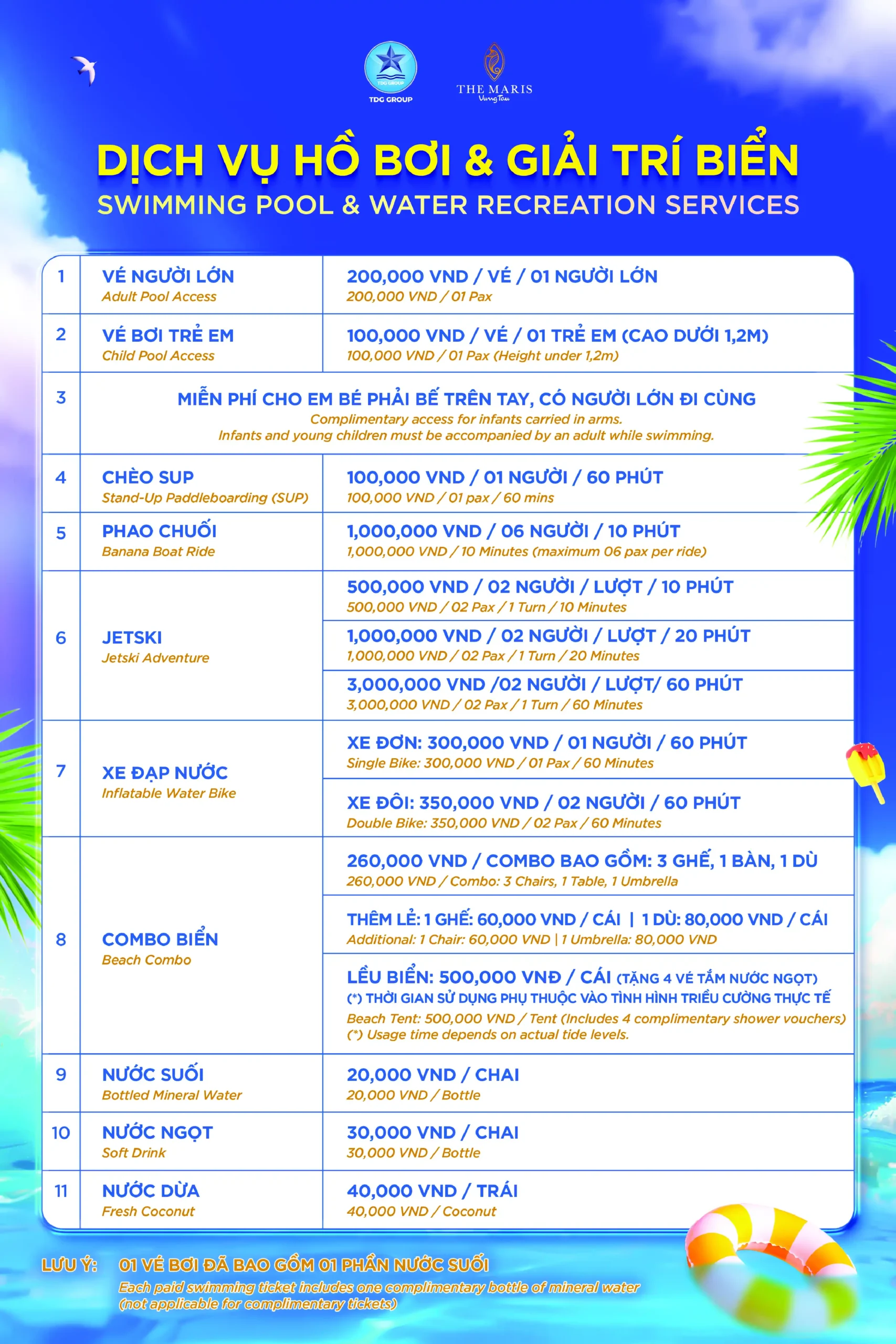 bảng giá hồ bơi ngày hội the maris festival 2026